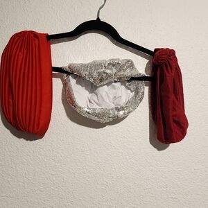 Red and Silver Sequin Turban 3 Piece Set